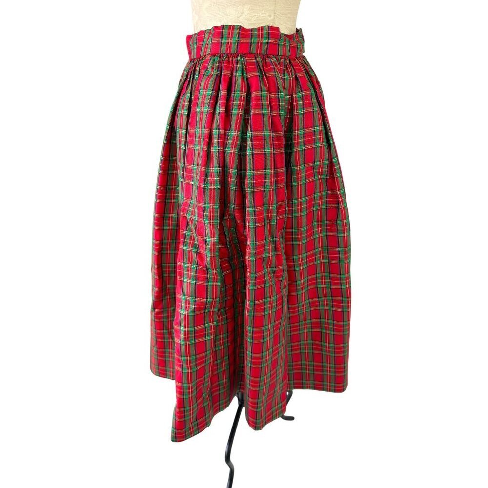 Vintage Plaid Taffeta Skirt Womens Size Small Crinoline Red High Waisted Holiday - Picture 2 of 14